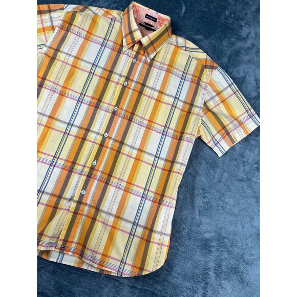 Men’s Tommy Hilfiger Plaid Short-Sleeve Shirt XL 80s 2-Ply Fabric Excellent - Picture 6 of 10